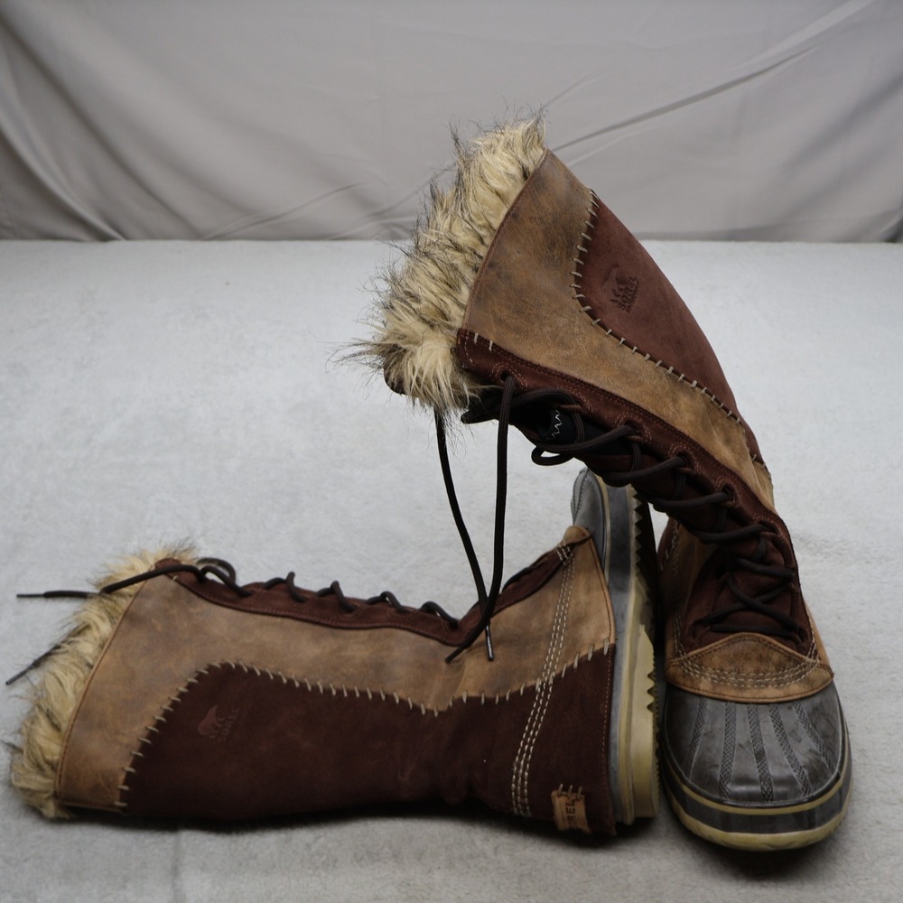 Sorel Womens 10 Snow Boots Brown Cate the Great Leather Tall Lace Up NL1572-258